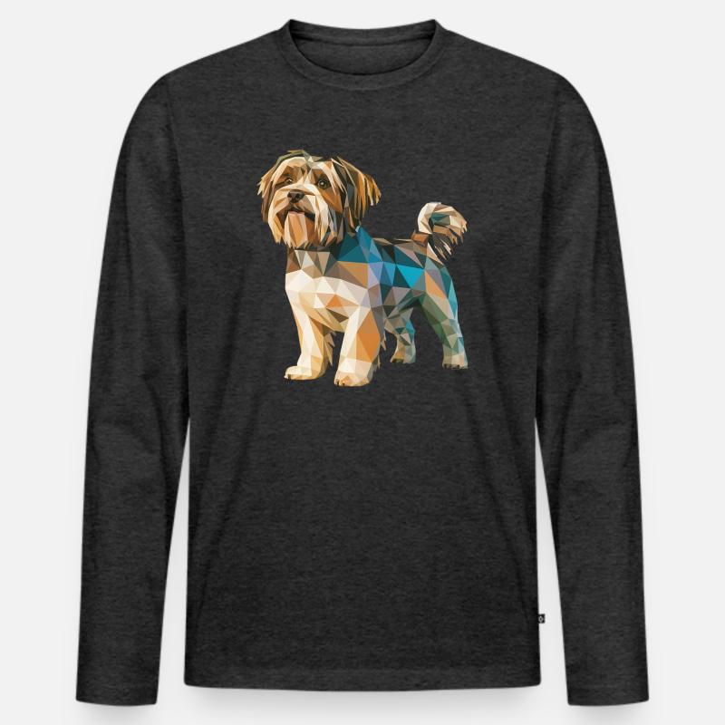 Shih Tzu - Cooles Low-Poly-Logo - Männer Premium Bio Langarmshirt - Anthrazit meliert