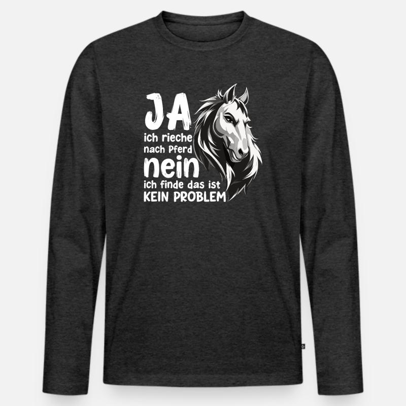 Pferde Spruch mit Pferdekopf Statement Hobby - Männer Premium Bio Langarmshirt - Anthrazit meliert