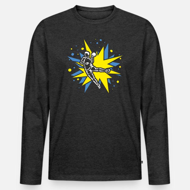 Handball Design im Comic-Explosionen - Männer Premium Bio Langarmshirt - Anthrazit meliert