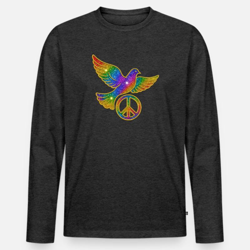 Regenbogen Friedenstaube mit Friedenszeichen - Männer Premium Bio Langarmshirt - Anthrazit meliert