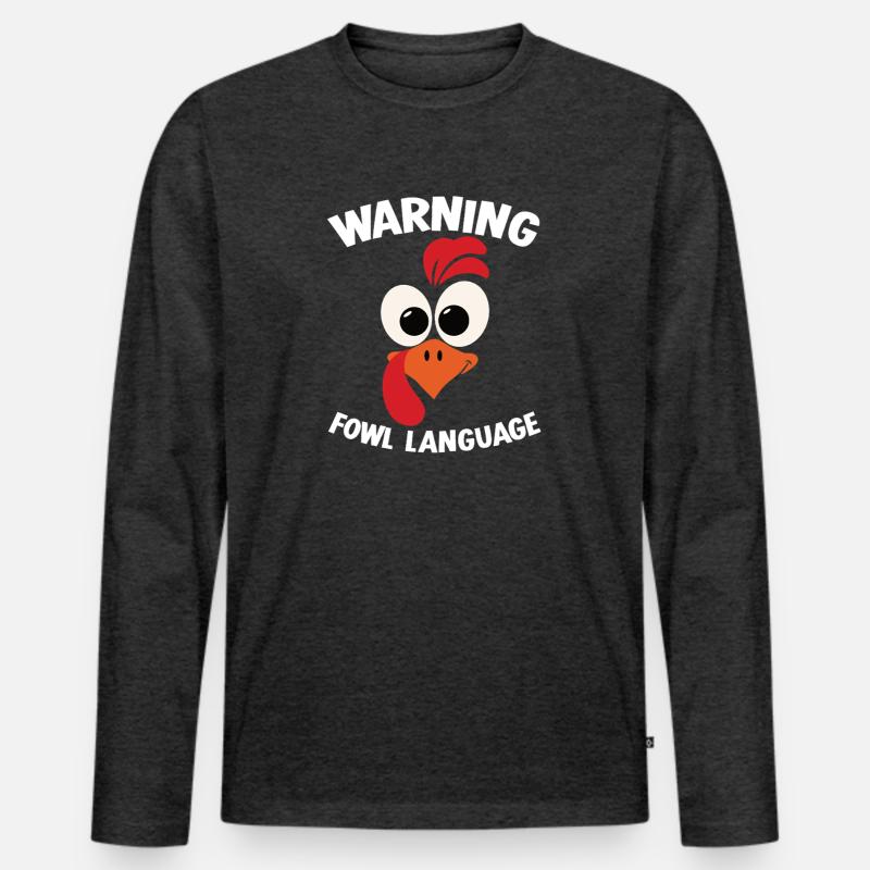 Warning_-_Fowl_Language_1 - Männer Premium Bio Langarmshirt - Anthrazit meliert