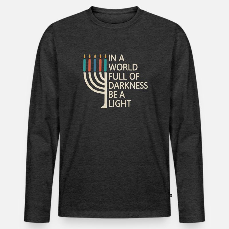 Sei ein Licht, fröhliches Chanukka - Männer Premium Bio Langarmshirt - Anthrazit meliert