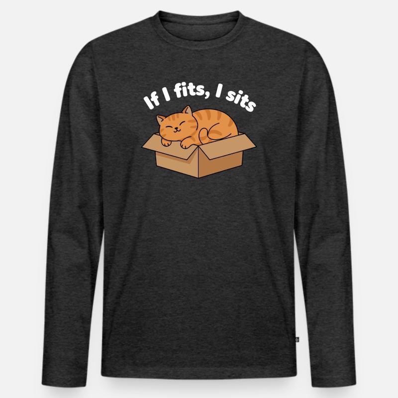 Katzenschnurren im Karton Meme - Männer Premium Bio Langarmshirt - Anthrazit meliert