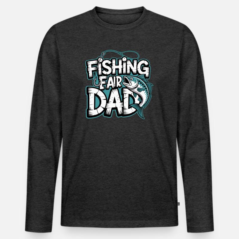 Fischfang Papa Comic Tee - Männer Premium Bio Langarmshirt - Anthrazit meliert