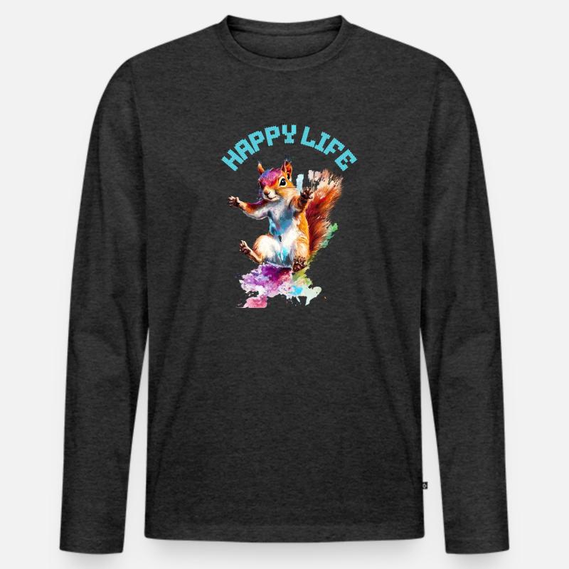 Happy Life Eichhörnchen Design - Männer Premium Bio Langarmshirt - Anthrazit meliert