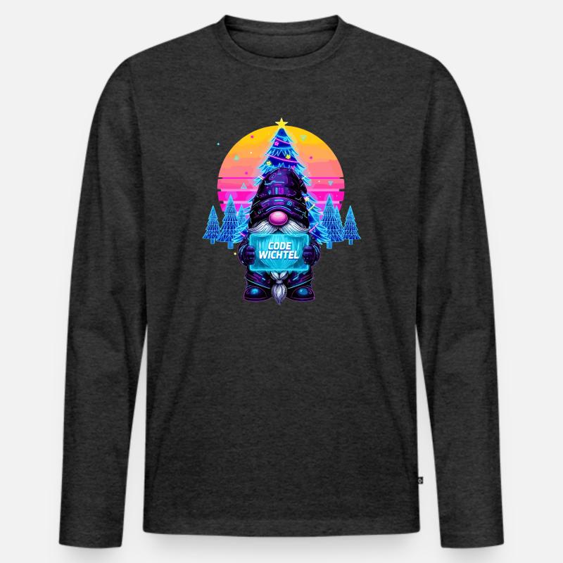 Cyberpunk Code Wichtel - Synthwave Xmas Nerd - Männer Premium Bio Langarmshirt - Anthrazit meliert