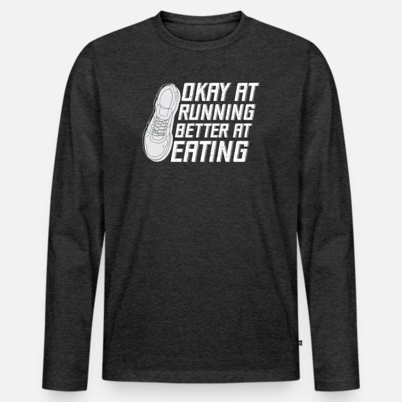 Marathon Runner Okay At Running Gift - Männer Premium Bio Langarmshirt - Anthrazit meliert