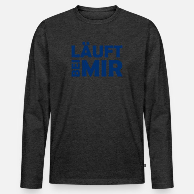 Läuft bei mir - Cooler Spruch - Laufen - Männer Premium Bio Langarmshirt - Anthrazit meliert