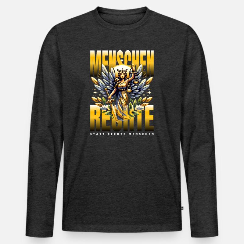 Menschenrechte Statt Rechte Menschen Statement - Männer Premium Bio Langarmshirt - Anthrazit meliert