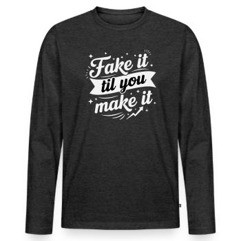 Fais semblant jusqu’à ce que tu y arrives - Blanc rétro audacieux - T-shirt manches longues Premium bio Homme - anthracite chiné - Devant - Nico (187cm)