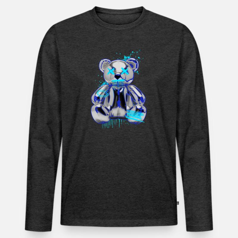 Graffiti-Bär Neon Tropfen Teddybär - Männer Premium Bio Langarmshirt - Anthrazit meliert