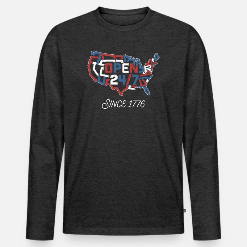 Open 24/7 Since 1776 - Männer Premium Bio Langarmshirt - Anthrazit meliert