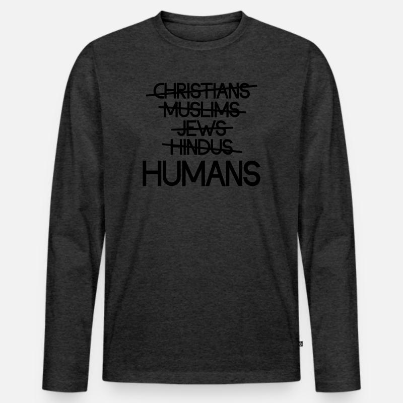 Menschen über Religion – Botschaft - Männer Premium Bio Langarmshirt - Anthrazit meliert