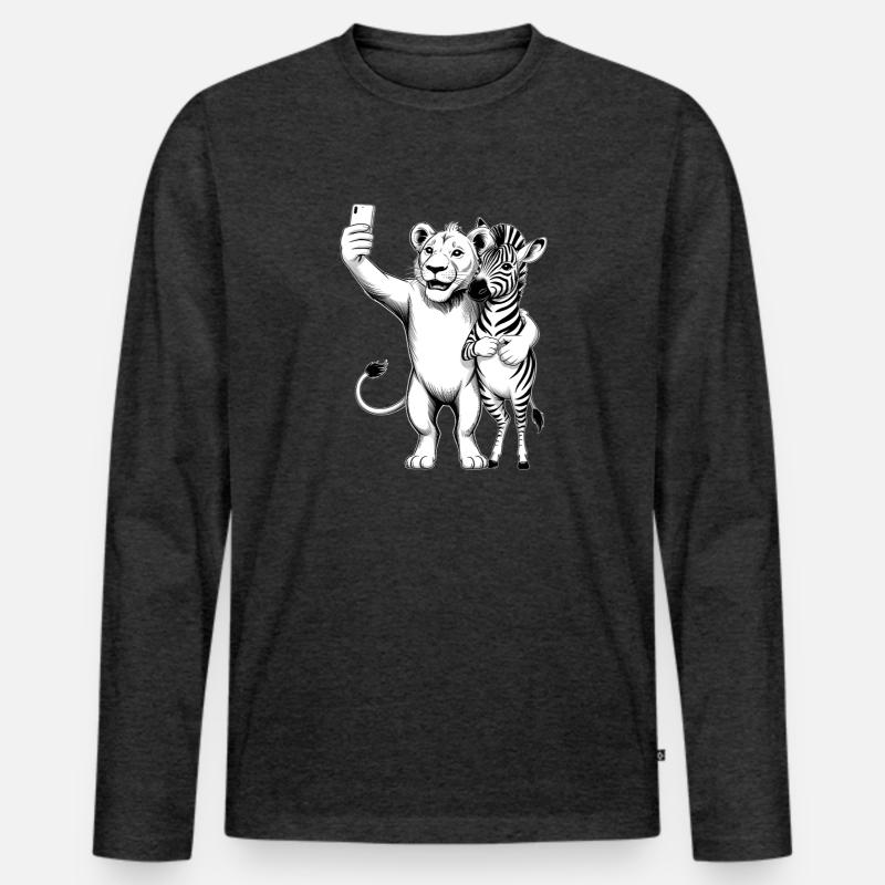 Löwe und Zebra - Männer Premium Bio Langarmshirt - Anthrazit meliert