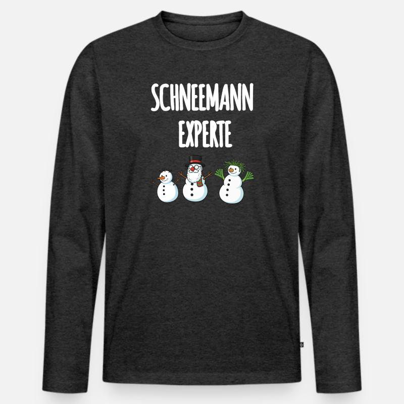 Schneemann Experte - Männer Premium Bio Langarmshirt - Anthrazit meliert