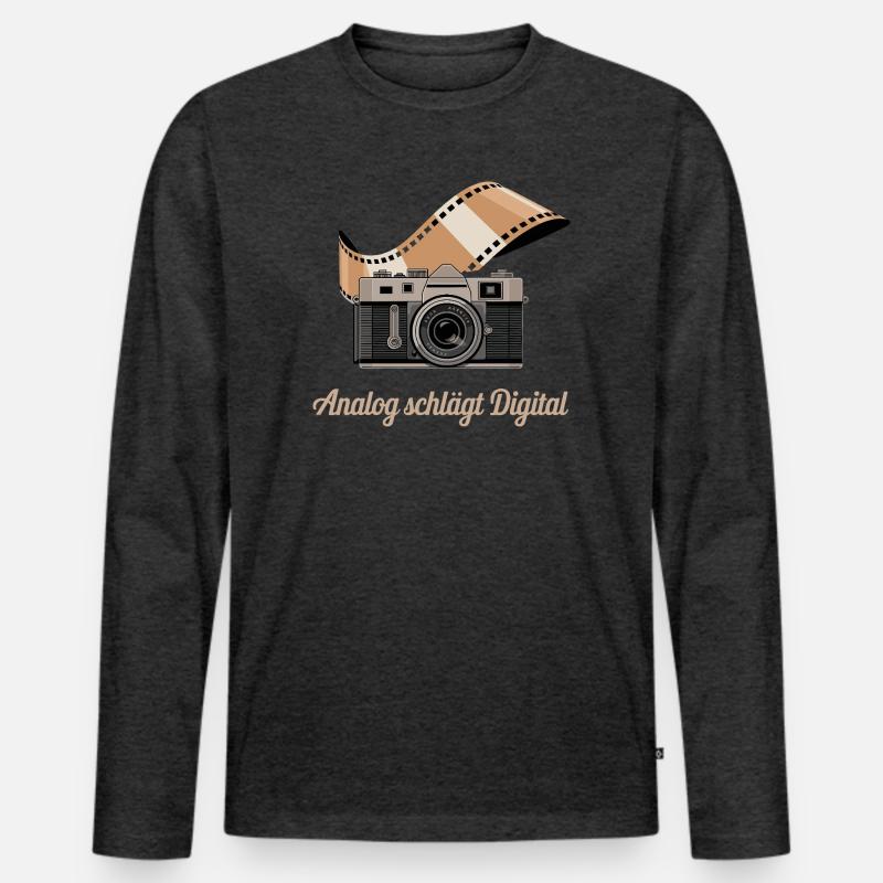  Analog schlägt Digital Retro Kamera - Männer Premium Bio Langarmshirt - Anthrazit meliert