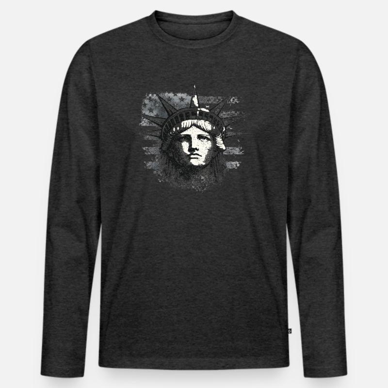 Freiheitsstatue mit US-Flagge - Männer Premium Bio Langarmshirt - Anthrazit meliert