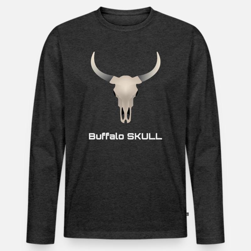 Büffelschädel - Männer Premium Bio Langarmshirt - Anthrazit meliert