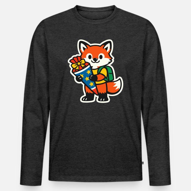 Fuchs mit Geschenk und Rucksack Einschulung - Männer Premium Bio Langarmshirt - Anthrazit meliert