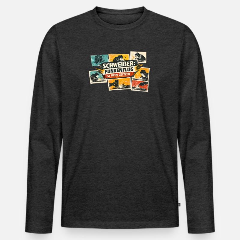 Funkenflug Glitzerkraft - Männer Premium Bio Langarmshirt - Anthrazit meliert