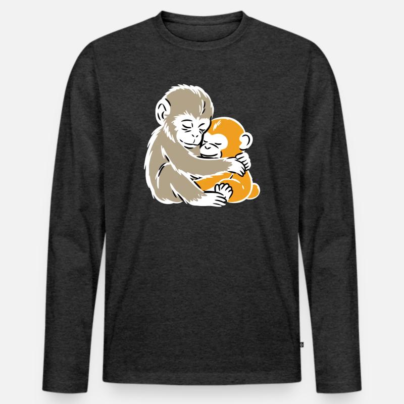 Monkey Hug Duo Illustration - Männer Premium Bio Langarmshirt - Anthrazit meliert