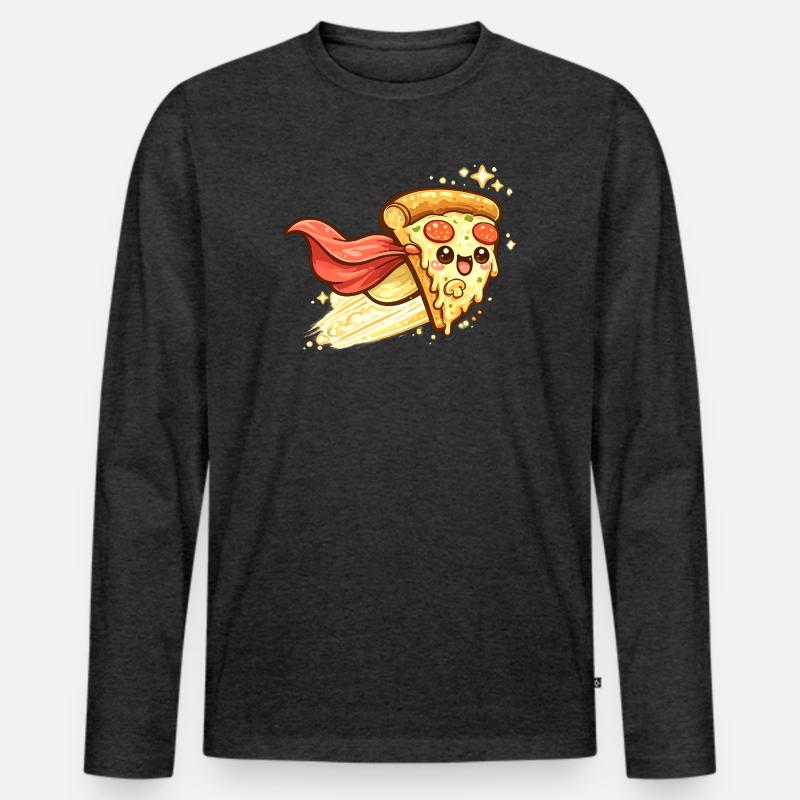 Pizzaheld mit Cape - Männer Premium Bio Langarmshirt - Anthrazit meliert
