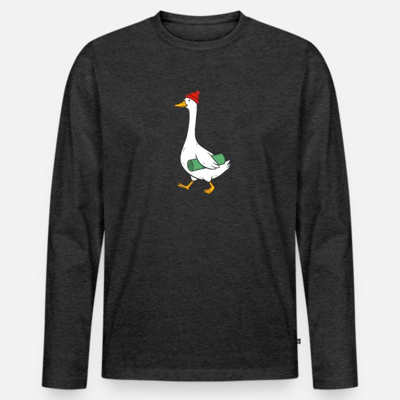 Gans mit Strickmütze und Yogamatte - Männer Premium Bio Langarmshirt - Anthrazit meliert