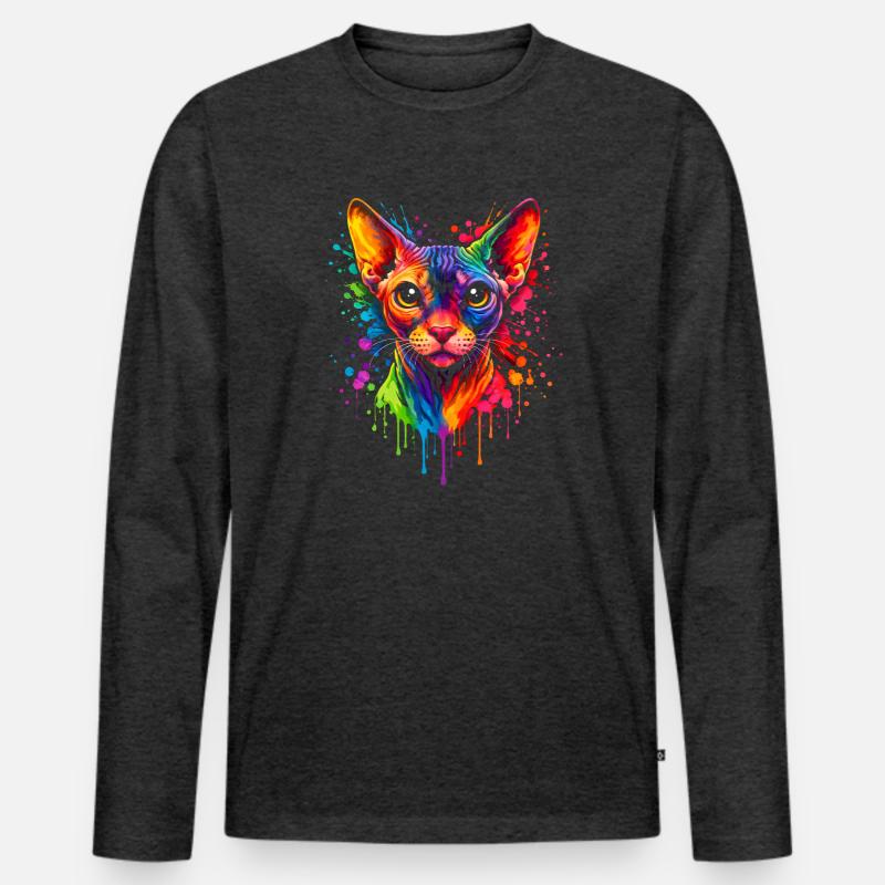 Sphynx Neon | Katzenkunst Pop Art - Männer Premium Bio Langarmshirt - Anthrazit meliert