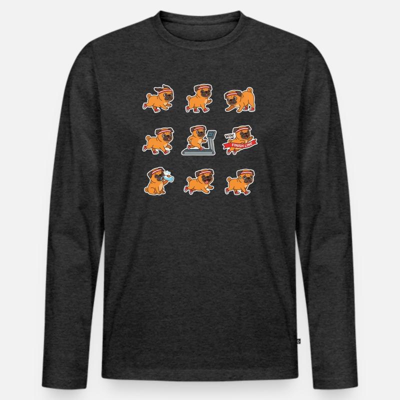 Lustiger Mops Joggen Marathon Laeufer - Männer Premium Bio Langarmshirt - Anthrazit meliert