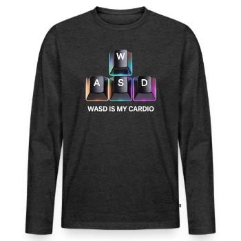 Clavier de jeu drôle WASD Mon Cardio Gamer - T-shirt manches longues Premium bio Homme - anthracite chiné - Devant - Nico (187cm)