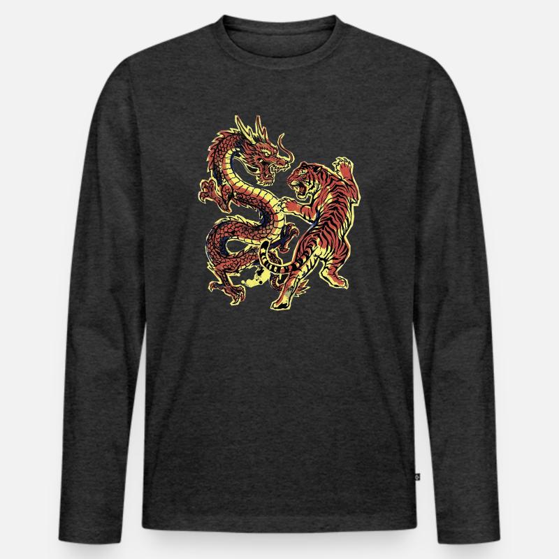 Drache und Tiger Chinesisch - Männer Premium Bio Langarmshirt - Anthrazit meliert