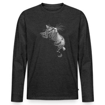 Graustufen Katzenschnurrer Blick - Männer Premium Bio Langarmshirt - Anthrazit meliert - Vorne - Nico (187cm)