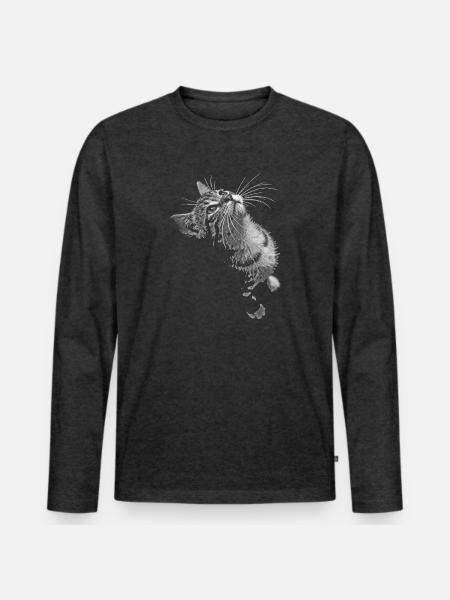 Graustufen Katzenschnurrer Blick - Männer Premium Bio Langarmshirt - Anthrazit meliert