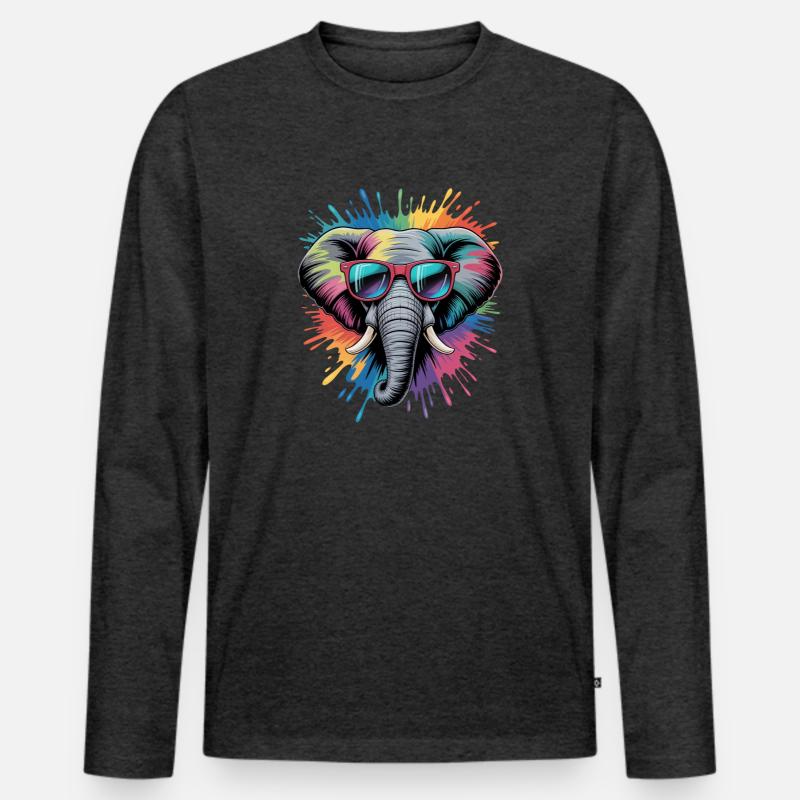 Bunter Elefant Wasserfarben Spritzer - Männer Premium Bio Langarmshirt - Anthrazit meliert