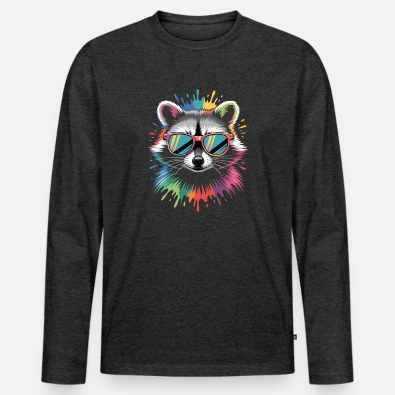 Waschbär Farbexplosion - Männer Premium Bio Langarmshirt - Anthrazit meliert