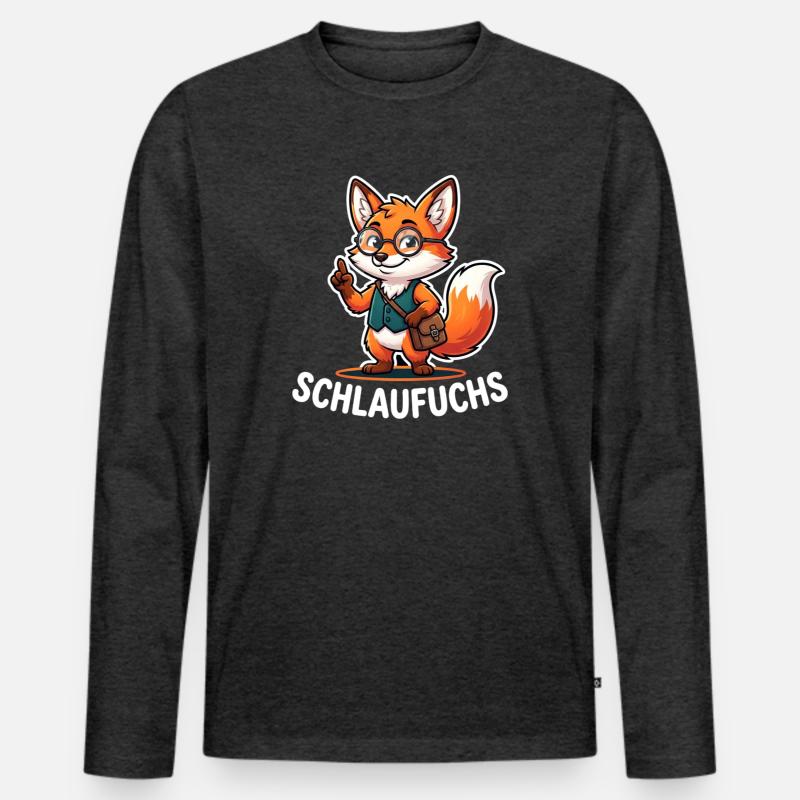 Schlaufuchs Lustiger Schul Fuchs Lehrer - Männer Premium Bio Langarmshirt - Anthrazit meliert