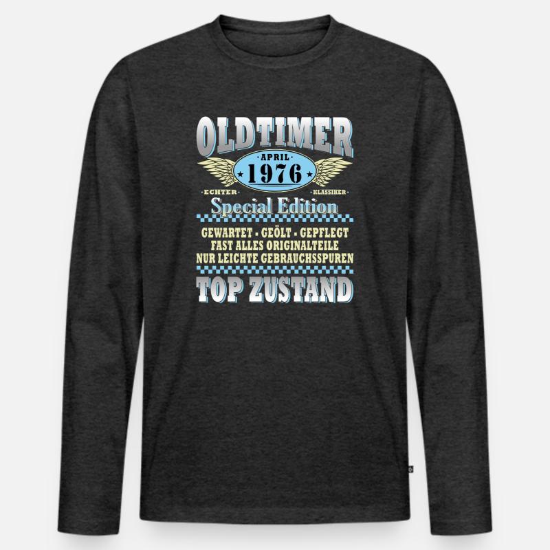 Oldtimer April 1976 Special Edition - Männer Premium Bio Langarmshirt - Anthrazit meliert