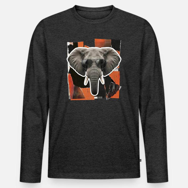Elefant Sonnenbrille Risographie - Männer Premium Bio Langarmshirt - Anthrazit meliert