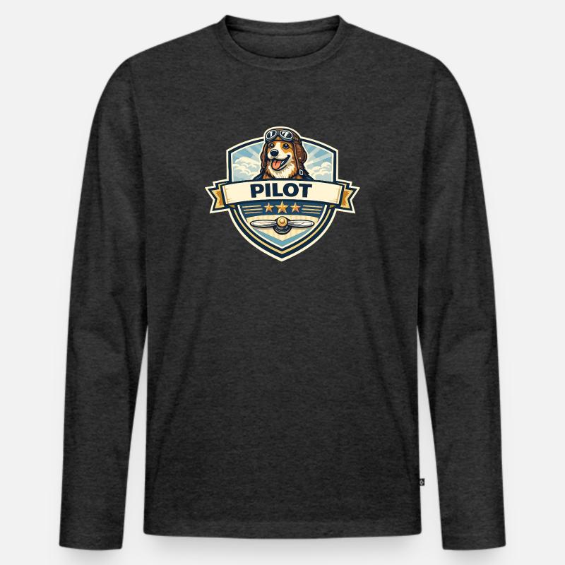 Hundepilot Abzeichen Cartoon - Männer Premium Bio Langarmshirt - Anthrazit meliert