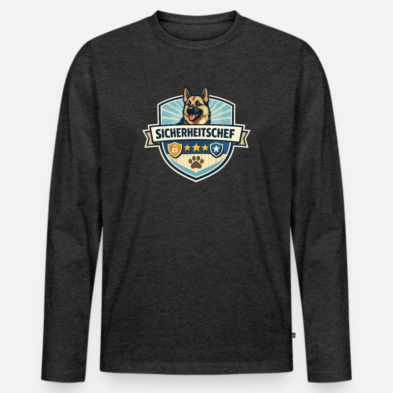 Sicherheitschef Schäferhund Logo - Männer Premium Bio Langarmshirt - Anthrazit meliert