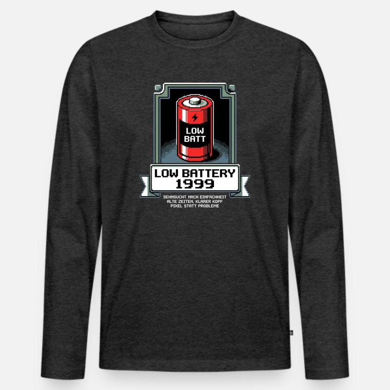 Low Battery Alte Zeiten - Männer Premium Bio Langarmshirt - Anthrazit meliert