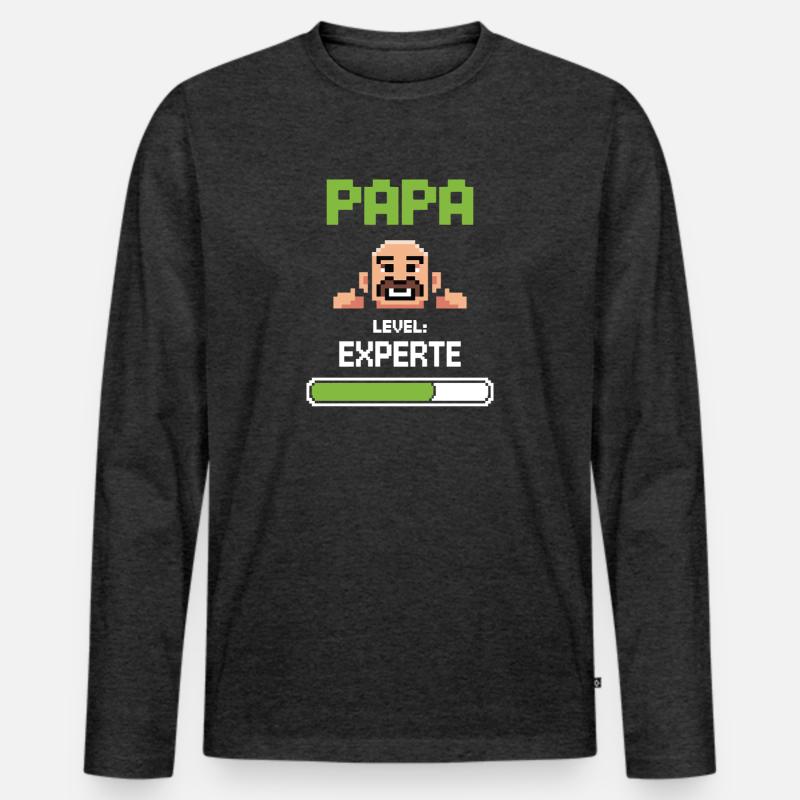 Gamer Papa Level Experte Design - Männer Premium Bio Langarmshirt - Anthrazit meliert