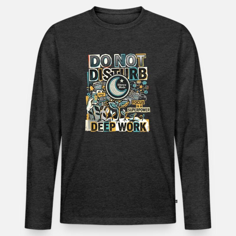 Deep Work Focus - Männer Premium Bio Langarmshirt - Anthrazit meliert