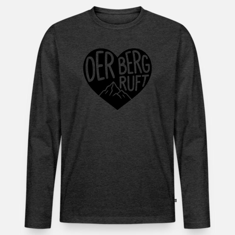 Der Berg ruft Herz  - Männer Premium Bio Langarmshirt - Anthrazit meliert