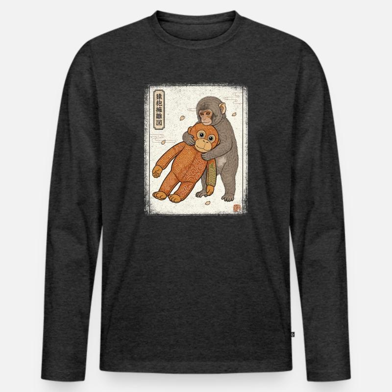 Ukiyo-e Baby Monkey Punch - Männer Premium Bio Langarmshirt - Anthrazit meliert