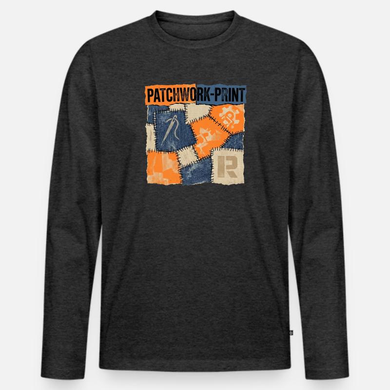 Patchwork Recycling - Männer Premium Bio Langarmshirt - Anthrazit meliert