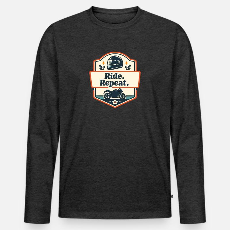 Ride. Repeat. Motorrad-Statement - Männer Premium Bio Langarmshirt - Anthrazit meliert