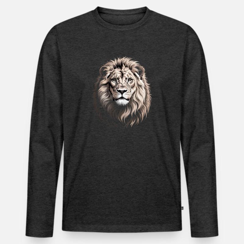 Löwe - Männer Premium Bio Langarmshirt - Anthrazit meliert