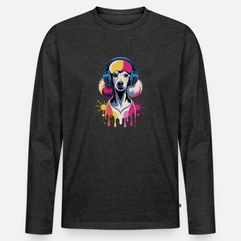 Pudel Kopfhörer - Männer Premium Bio Langarmshirt - Anthrazit meliert