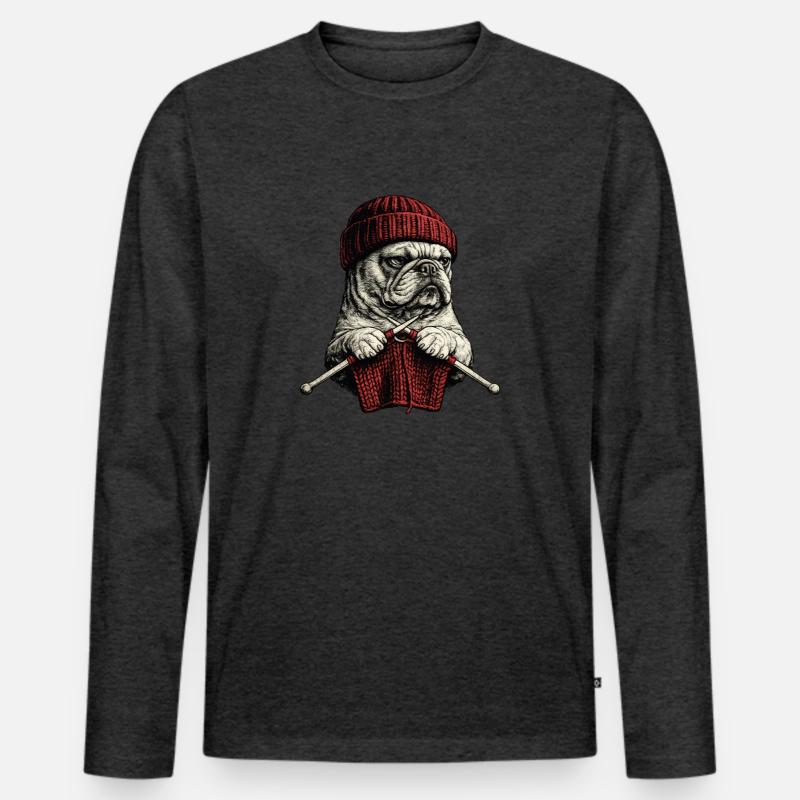 Bulldoggen-Stricker in rotem Strick - Männer Premium Bio Langarmshirt - Anthrazit meliert